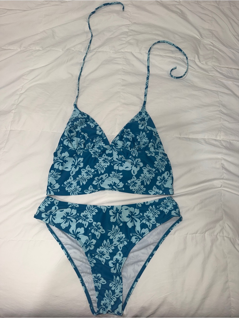 SHEIN Blue Floral High-Waist Bikini Set